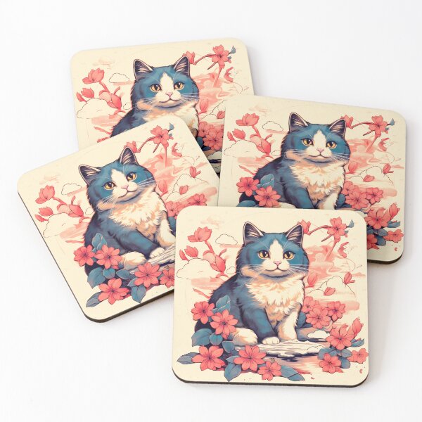 Item preview, cute cat in anime style among flowers designed and sold by WallyPink.