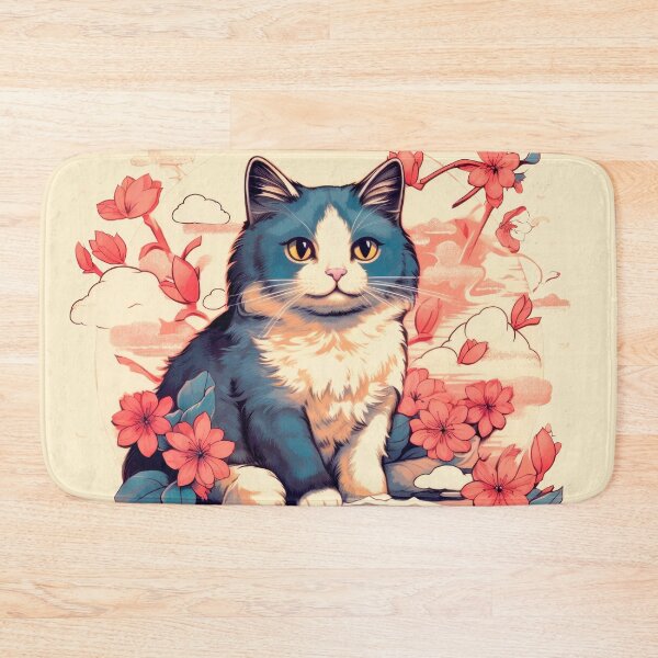 Item preview, cute cat in anime style among flowers designed and sold by WallyPink.
