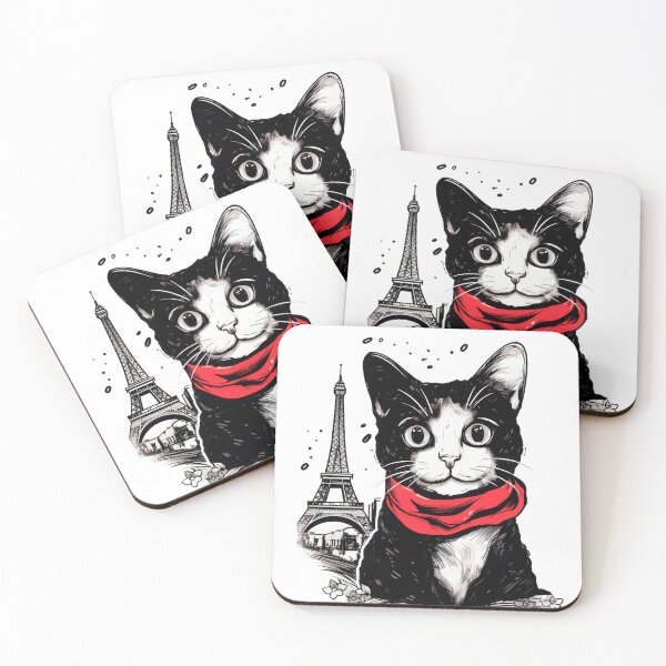 Item preview, cute Parisian street cat with Eiffel Tower designed and sold by WallyPink.