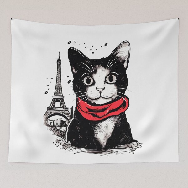 Item preview, cute Parisian street cat with Eiffel Tower designed and sold by WallyPink.