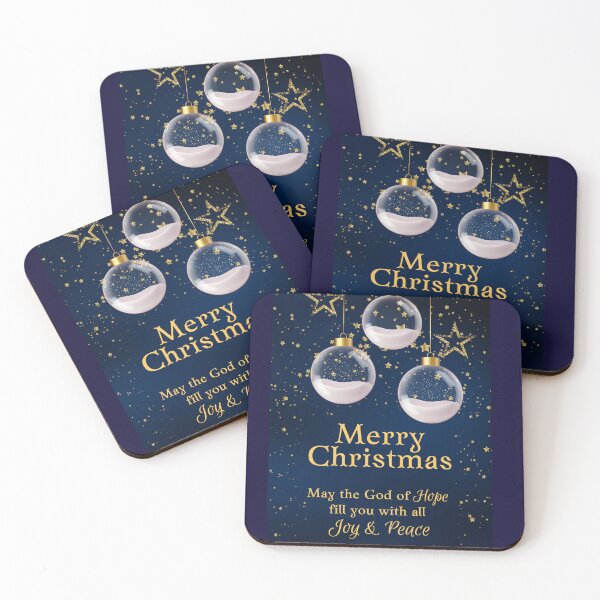 Item preview, Christian Merry Christmas Baubles Stars Blue and Gold - Hope, Joy & Peace designed and sold by Ceramic Scripture.
