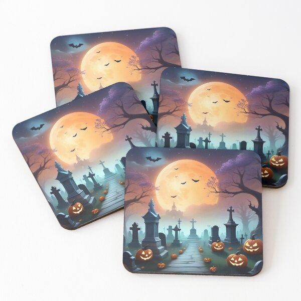 Item preview, Halloween cemetery RIP with pumpkins and bats designed and sold by JaroDesign2023.