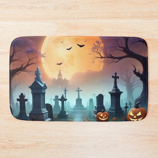 Item preview, Halloween cemetery RIP with pumpkins and bats designed and sold by JaroDesign2023.