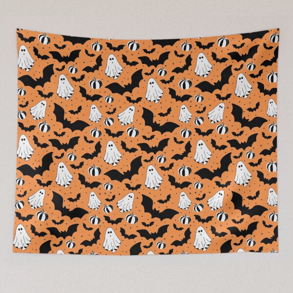 Item preview, Orange ghosts, pumpkins and batas pattern designed and sold by Ana Gorozpe.