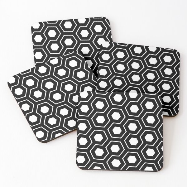 Item preview, Black White Hexagon Honeycomb Maze Geometric Pattern, Monochrome Nordic Contemporary Art designed and sold by PenguinForests.