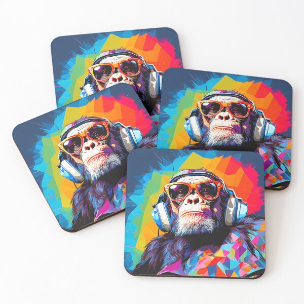 Item preview, Chimpanzee with headphones, pop art style designed and sold by silent-violin.