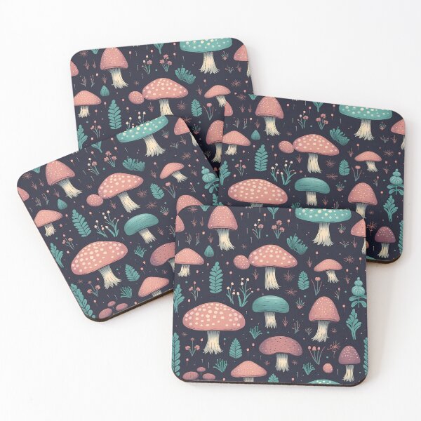 Item preview, Teal and Red Mushrooms and plants - Witchy Pattern - Earthy nature  designed and sold by ImageNugget.