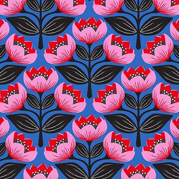 Artwork thumbnail, Bright and bold tulips in pink and blue by Jennifer Ladd