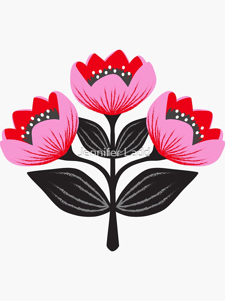Thumbnail 3 of 3, Sticker, Bright and bold tulips in pink and blue designed and sold by jennifereladd.