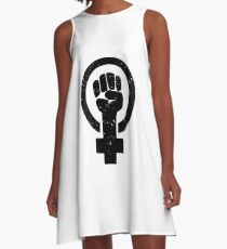 Feministische Raised Fist - Distressed A-Linien Kleid