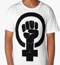 Feminist Raised Fist - Distressed Long T-Shirt