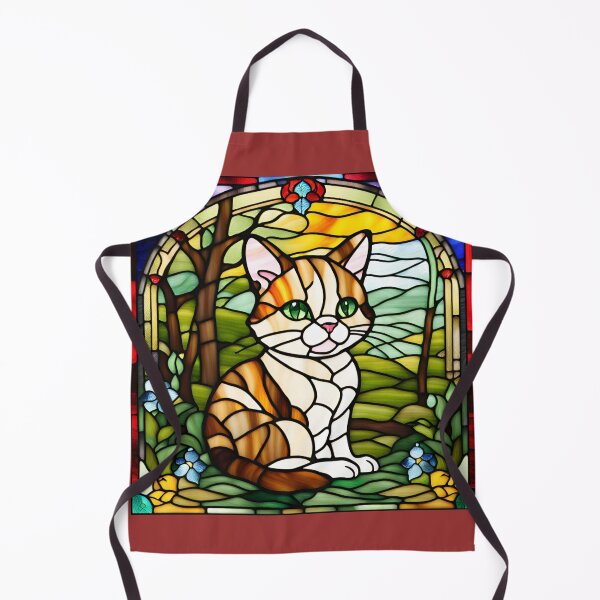 Item preview, Mystical Stained Glass: Adorable Little Yellow Cat in a Garden of Green Grass and Flowers" designed and sold by branaghbel.