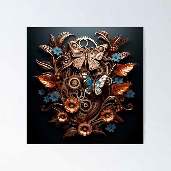 Item preview, Beautiful ornate metal flowers and butterflies art print designed and sold by dcrc.