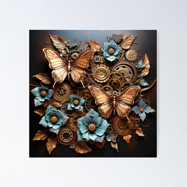 Item preview, Beautiful ornate metal flowers and butterflies art print designed and sold by dcrc.