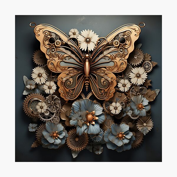Item preview, Beautiful ornate metal flowers and butterflies art print designed and sold by dcrc.