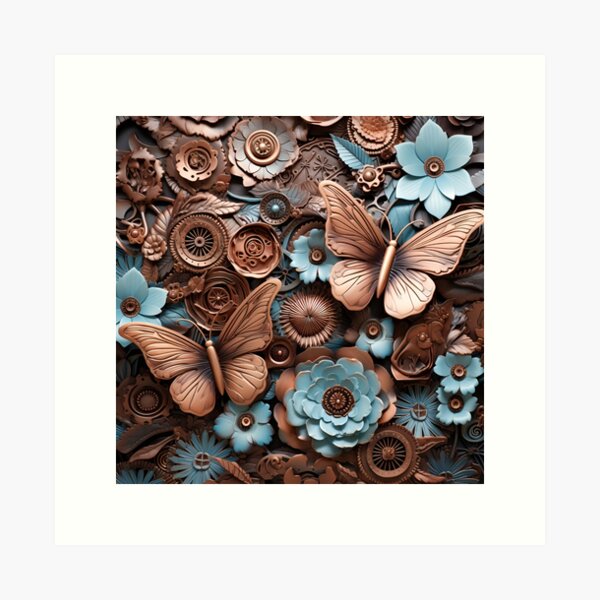 Item preview, Beautiful ornate metal flowers and butterflies art print designed and sold by dcrc.