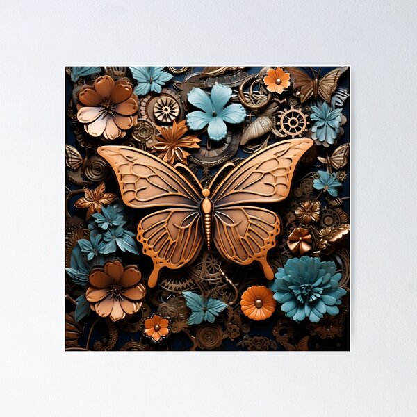 Item preview, Beautiful ornate metal flowers and butterflies art print designed and sold by dcrc.