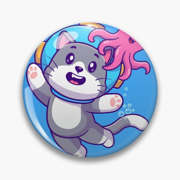 Item preview, Cute Cat Diving with Octopus Cartoon Vector Icon designed and sold by hjian8219.
