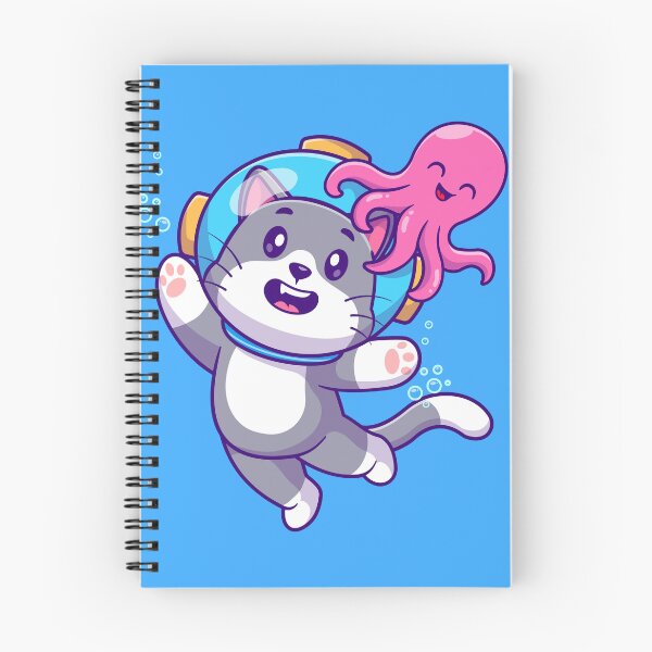 Item preview, Cute Cat Diving with Octopus Cartoon Vector Icon designed and sold by hjian8219.