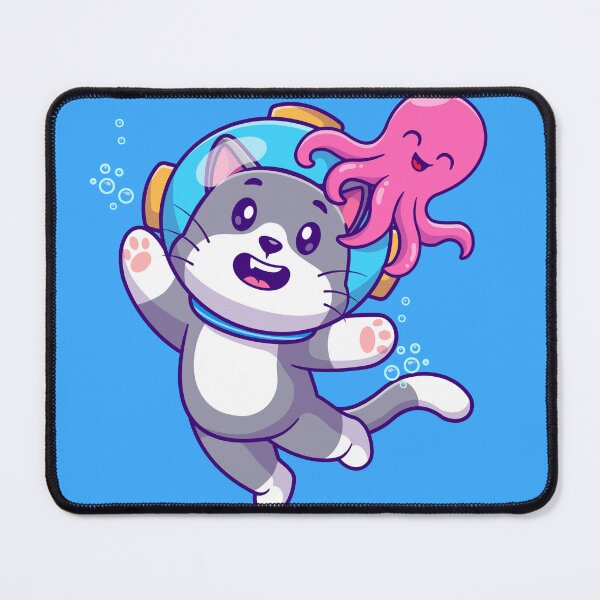 Item preview, Cute Cat Diving with Octopus Cartoon Vector Icon designed and sold by hjian8219.