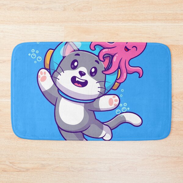 Item preview, Cute Cat Diving with Octopus Cartoon Vector Icon designed and sold by hjian8219.