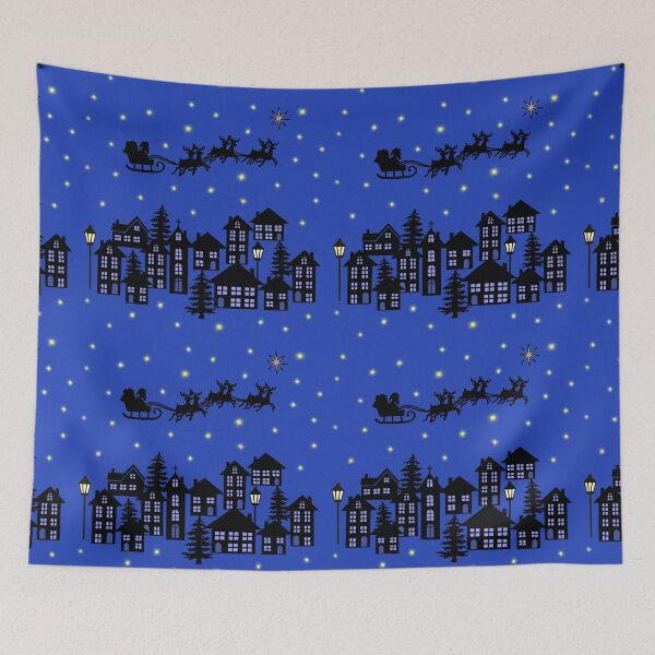 Item preview, Small town at Christmas on royal blue designed and sold by QuirkyCraftz.