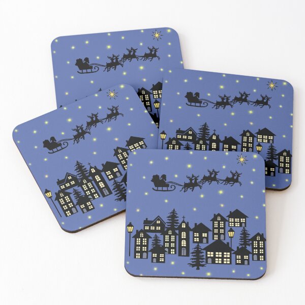 Item preview, Small town at Christmas on dusky blue designed and sold by QuirkyCraftz.