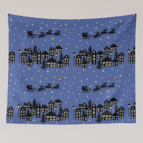 Item preview, Small town at Christmas on dusky blue designed and sold by QuirkyCraftz.