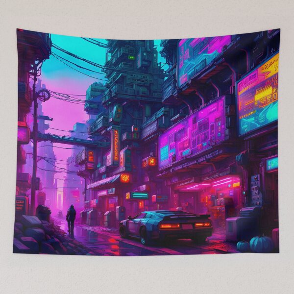Item preview, Cyberpunk Inner City Street In Halloween designed and sold by Ink Art Design.