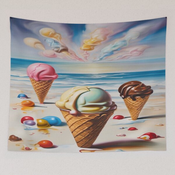 Item preview, Ice cream beach surrealist painting designed and sold by druidwolfart.
