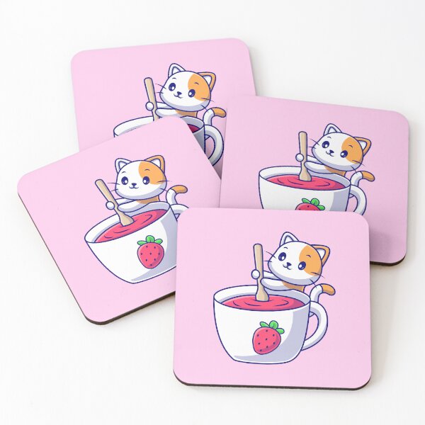 Item preview, Cute Cat Mixing Strawberry Cup Cartoon Vector Icon Illustration designed and sold by hjian8219.