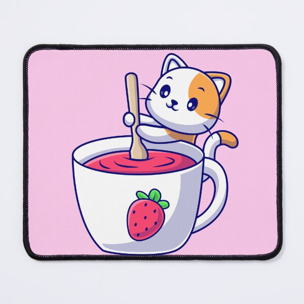 Item preview, Cute Cat Mixing Strawberry Cup Cartoon Vector Icon Illustration designed and sold by hjian8219.
