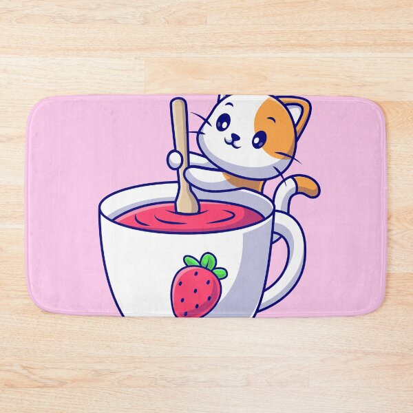 Item preview, Cute Cat Mixing Strawberry Cup Cartoon Vector Icon Illustration designed and sold by hjian8219.