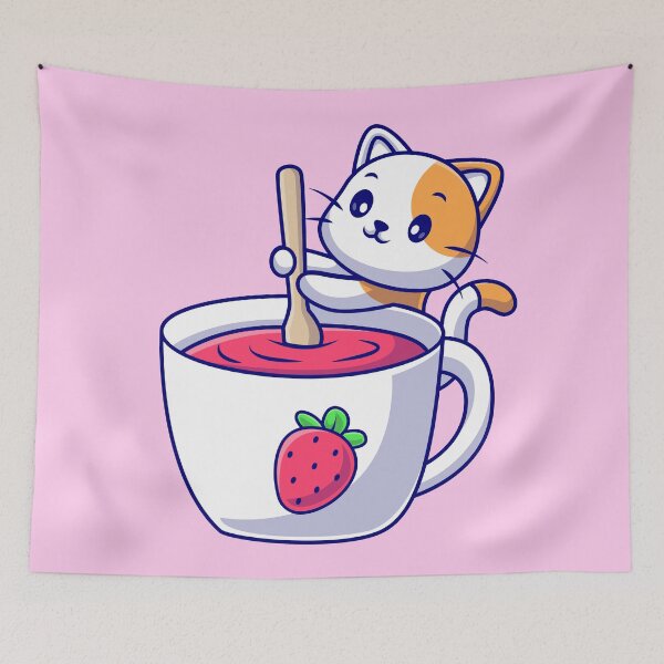 Item preview, Cute Cat Mixing Strawberry Cup Cartoon Vector Icon Illustration designed and sold by hjian8219.
