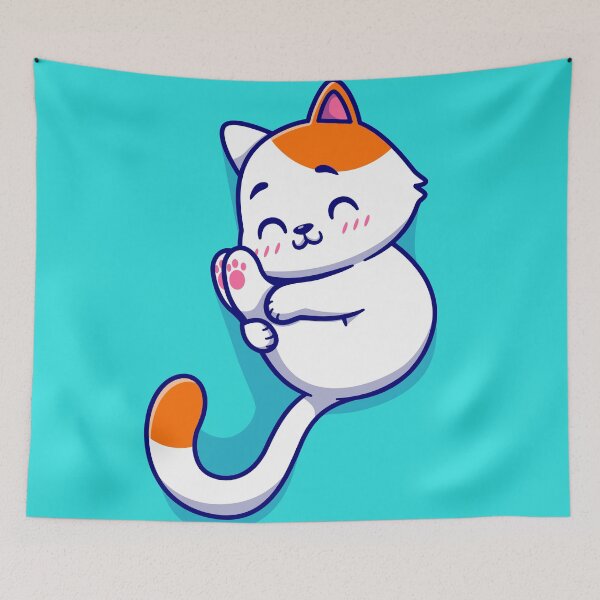 Item preview, Cute Cat Playing with Paw Cartoon Vector Icon Illustration designed and sold by hjian8219.