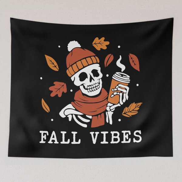 Item preview, Fall Vibes Skeleton Drinking Coffee designed and sold by kjanedesigns.