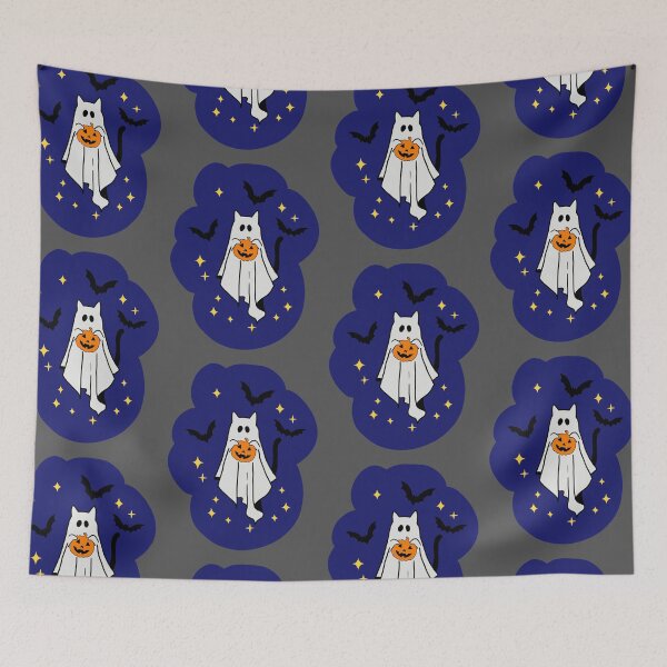 Item preview, Spooky Ghost with pumpkin and bats surrounding Halloween decor designed and sold by adesignworld.