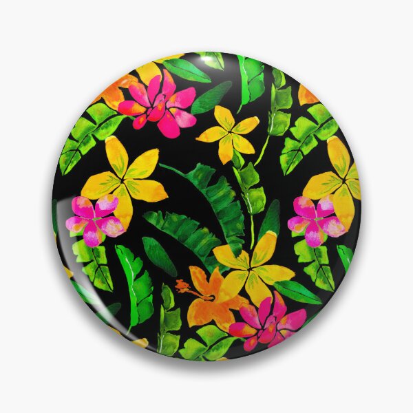 Item preview, Tropical Banana Leaf Hibiscus Pattern- black background designed and sold by KatrinMcgooganArt.