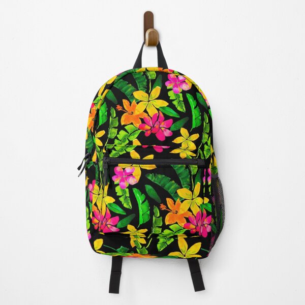 Item preview, Tropical Banana Leaf Hibiscus Pattern- black background designed and sold by KatrinMcgooganArt.