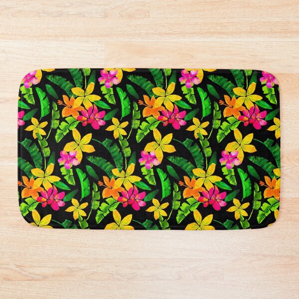 Item preview, Tropical Banana Leaf Hibiscus Pattern- black background designed and sold by KatrinMcgooganArt.