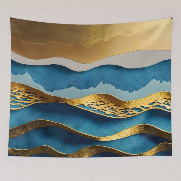 Item preview, Gold and Blue Ocean Waves designed and sold by Golden-Feathers.