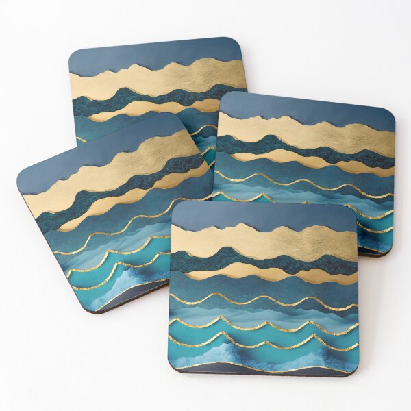 Item preview, Blue and Gold Ocean Waves designed and sold by Golden-Feathers.