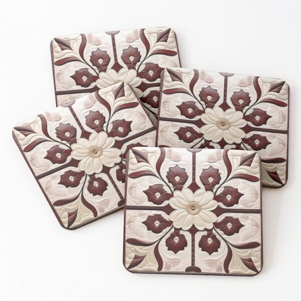 Item preview, Ivory and brown leather Patchwork floral  designed and sold by Roxburylane.