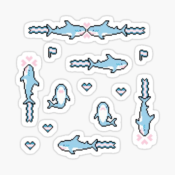 Item preview, Pastel Trans Pride Shark Pixel Art Sticker Pack  designed and sold by HeatherUnderground.