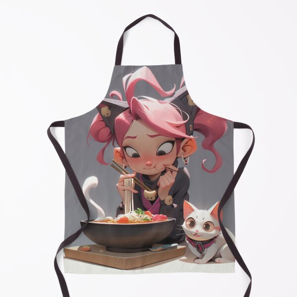 Item preview, Anime Girl with Cat and Ramen designed and sold by LuckyCatStore.