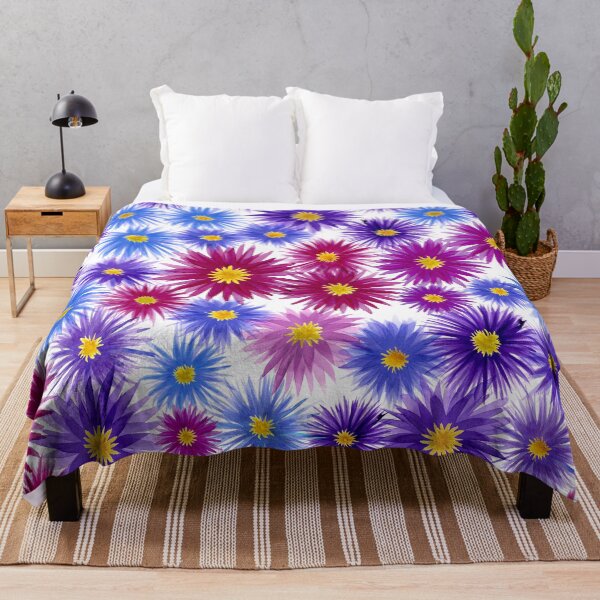 Item preview, Autumn Asters - bright floral daisies in blue, pink, magenta, red, purple, lavender designed and sold by ReesaAnneArt.