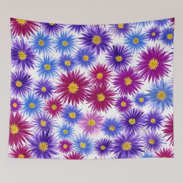 Item preview, Autumn Asters - bright floral daisies in blue, pink, magenta, red, purple, lavender designed and sold by ReesaAnneArt.
