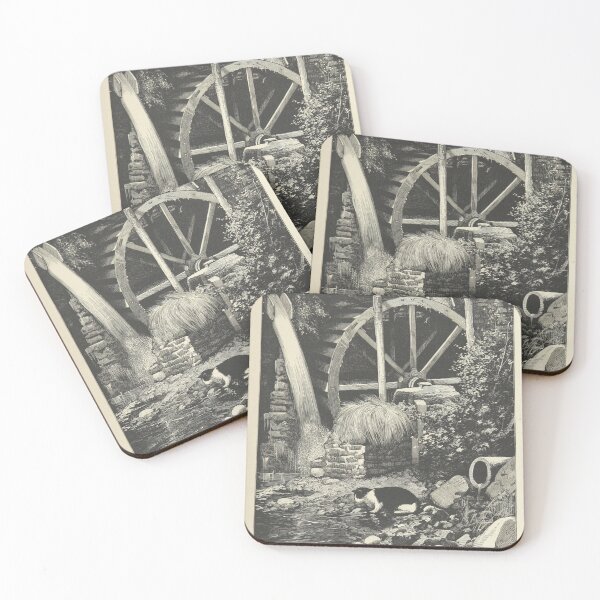 Item preview, Cat Down by the Old Mill Stream Vintage Drawing Black and White Antique Catlover Gift designed and sold by ElegantTeaTime.