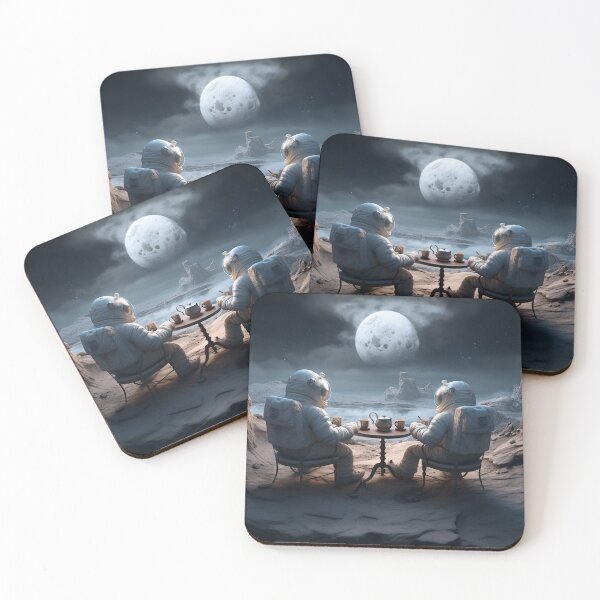 Item preview, Astronauts in outer space planet sipping tea designed and sold by zand-n-zive.