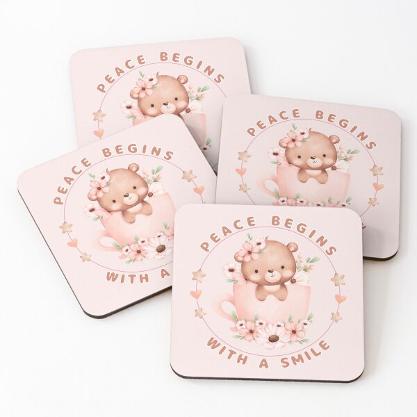 Item preview, Peace Begins with a Smile with Cute Bear, coffee cup designed and sold by Mika2525-smile.